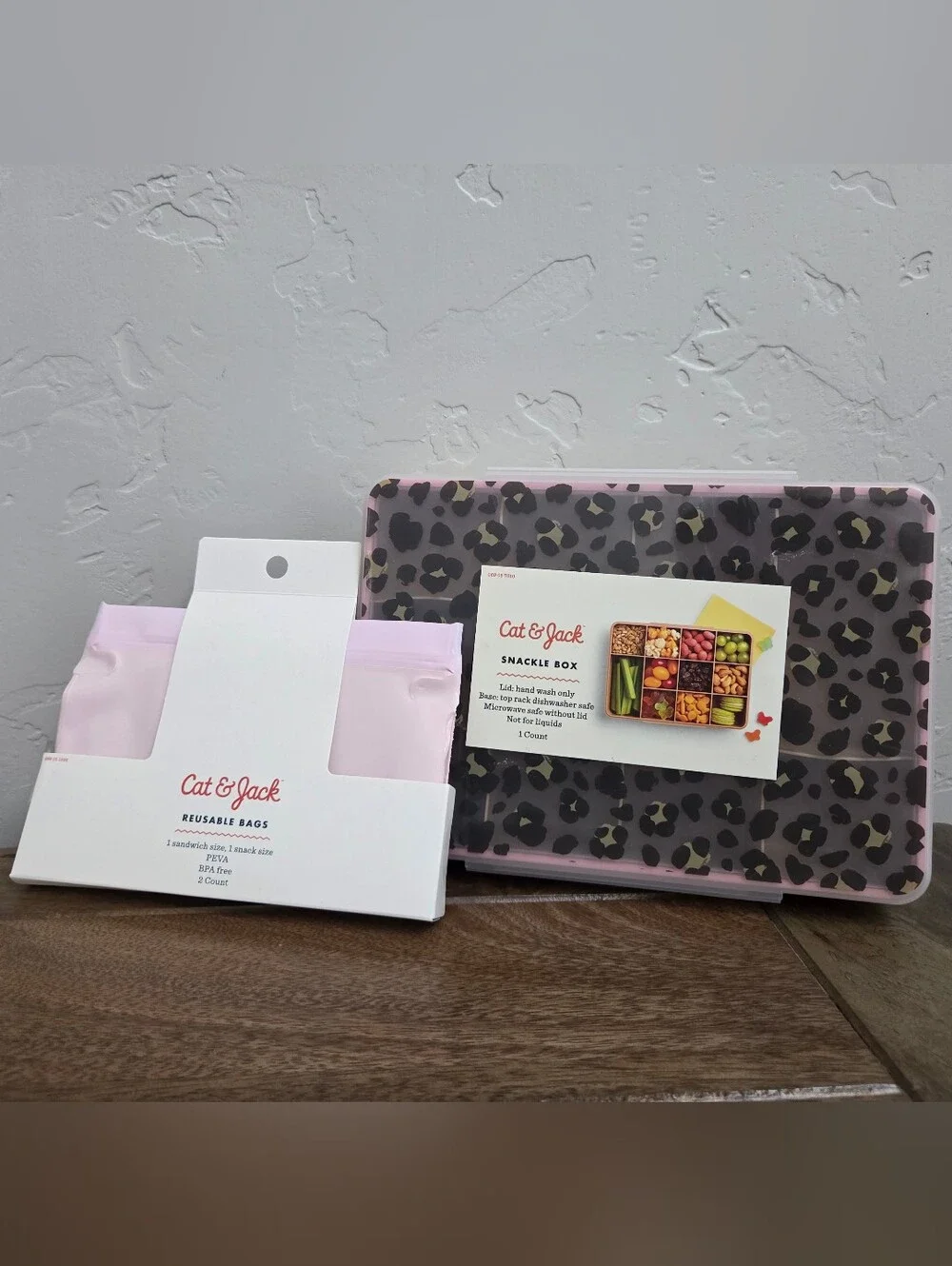 Cat & Jack Target Leopard Print Snackle Box and Reusable Bags Set
